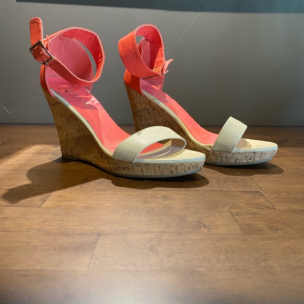 Women's Wedge Sandals - Cream and Coral
